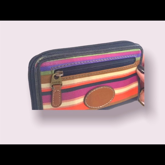 Fossil Wallet Compact Card Case Striped Y2K Free Shipping - Picture 2 of 10